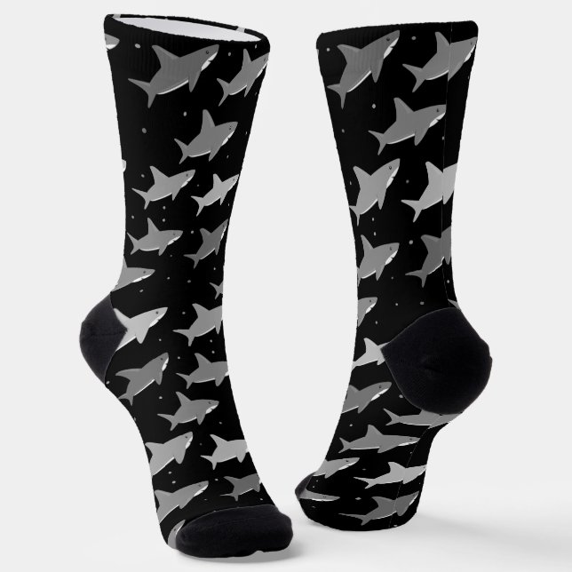 Cute Black Gray Shark Pattern Socks (Angled)