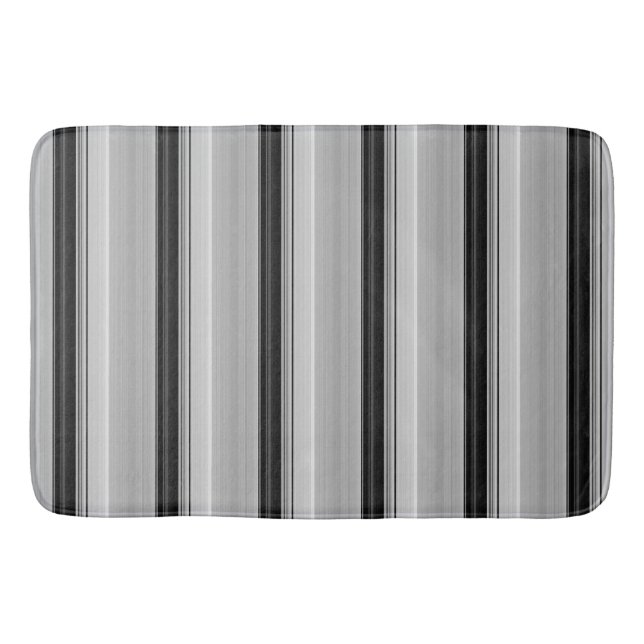 Cute black gray stripes bath mat (Front)