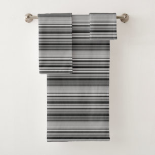 Cute black gray stripes bath towel set