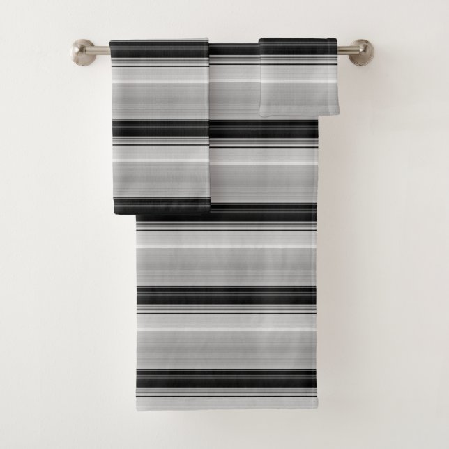 Cute black gray stripes bath towel set (Insitu)