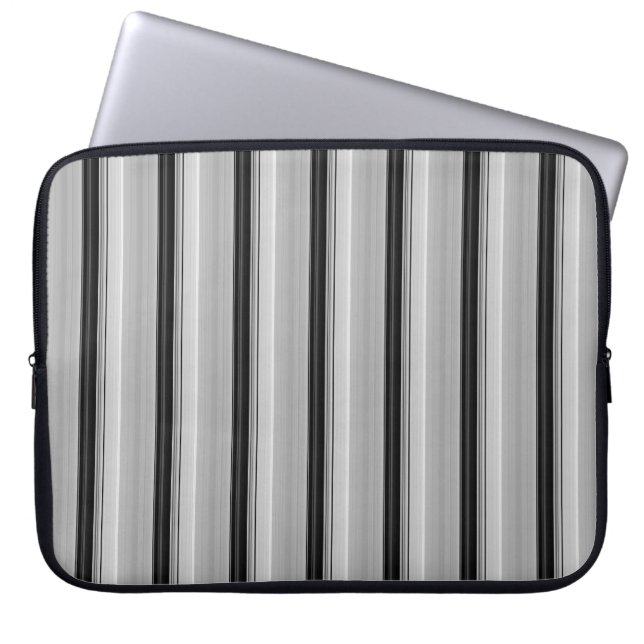 Cute black gray stripes laptop sleeve (Front)