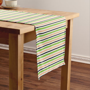 Cute Black Green Orange & White Stripe Halloween Short Table Runner
