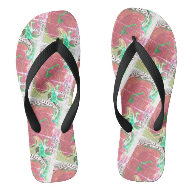Cute Black Green PINK Modern Woman Flip Flops (Footbed)