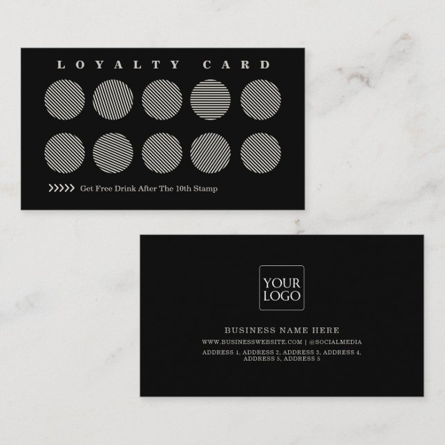Cute Black Grey Stripes Reward Program  Loya Loyalty Card (Front/Back)