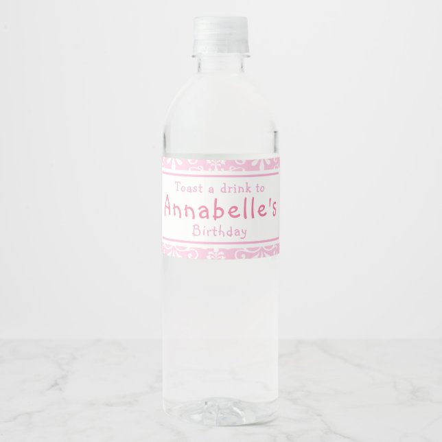 Cute Black Hair Ballerina Birthday Party Water Bottle Label (Front)
