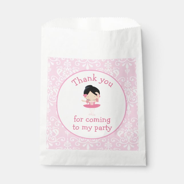Cute Black Hair Ballerina 'I went to' Favor Bag (Front)