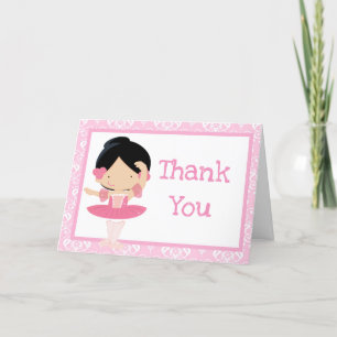Cute Black Hair Ballerina 'Thank You' Letterpress Thank You Card