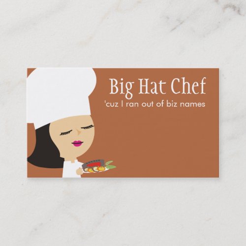 Cute black hair girl chef steak dinner biz cards business card templates