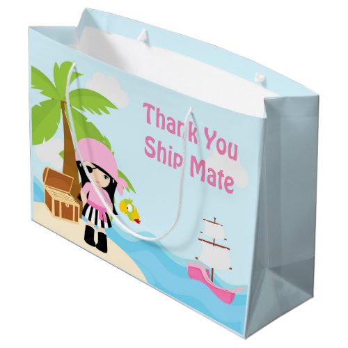 Cute Black Hair Pirate Girl in Pink Birthday Large Gift Bag