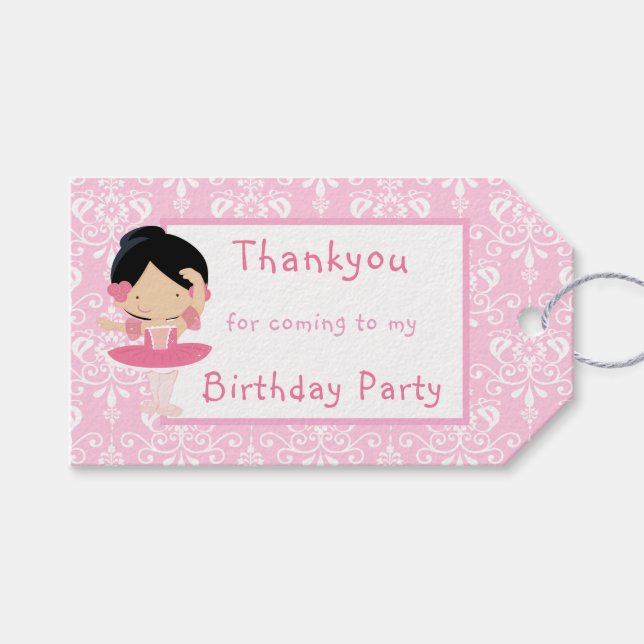 Cute Black Haired Ballerina 'Thank You' Gift Tag (Front (Horizontal))