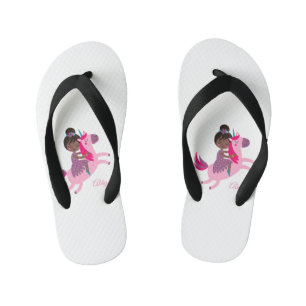 Cute Black Haired Girl Riding on a Unicorn Kid's Flip Flops