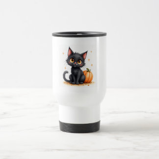 Cute Black Halloween Cat Travel Mug