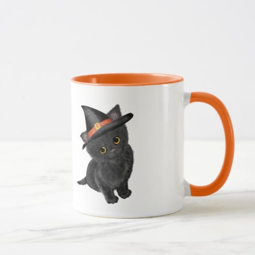 Cute black Halloween kitten mug