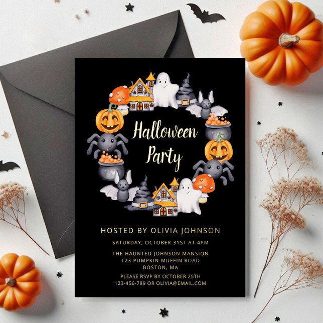 Cute Black Happy Halloween Illustration Party  Foil Invitation (Cute Black Happy Halloween Illustration Party Foil Invitation)