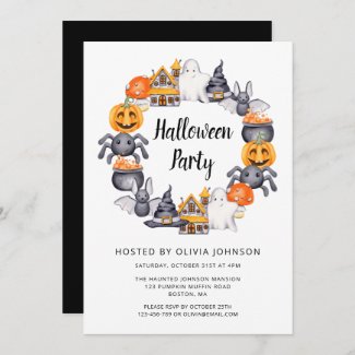 Cute Black Happy Halloween Illustration Party Invitation