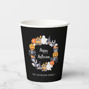 Cute Black Happy Halloween Illustration Party Paper Cups