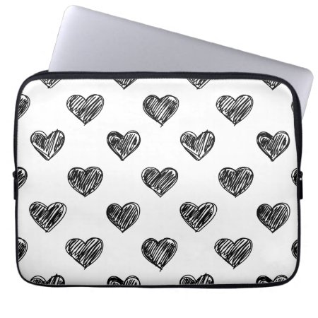 Cute Black Hearts Doodles Pattern Laptop Sleeve