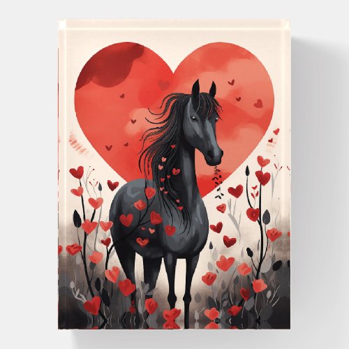 Cute Black Horse and Hearts Paperweight