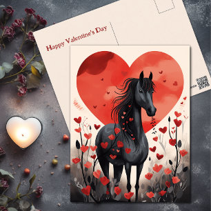 Cute Black Horse and Hearts Valentine's Day Holiday Postcard