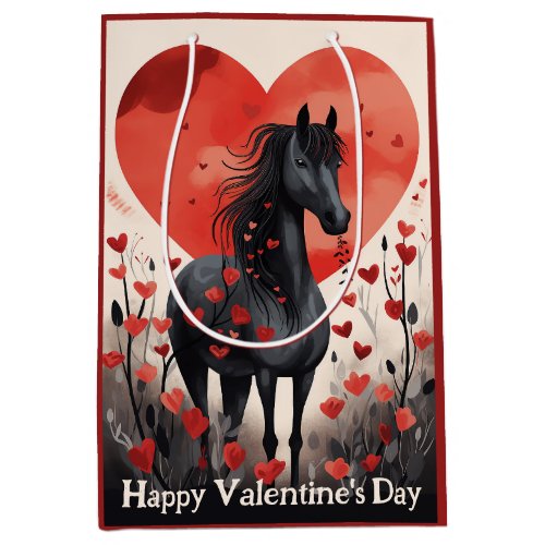 Cute Black Horse and Hearts Valentines Day Medium Gift Bag