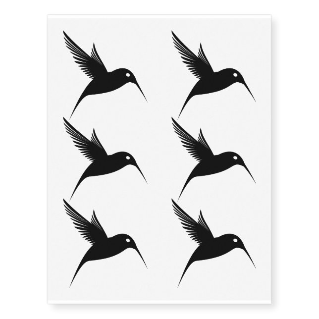 Cute Black Hummingbird Silhouette Design Temporary Tattoos (Front)