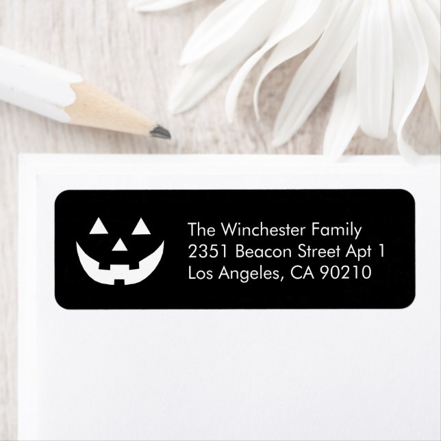Cute black Jack o lantern Halloween fun address Label (Insitu)