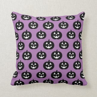 Cute Black Jack-O-Lantern Pumpkin Purple Halloween Throw Pillow