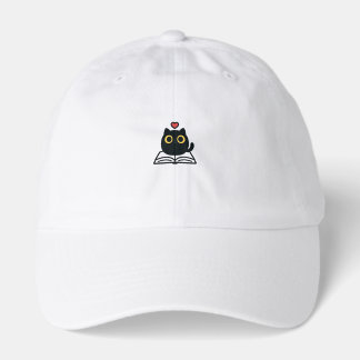 Cute Black Kawaii Cat Reading Book Cartoon Hat