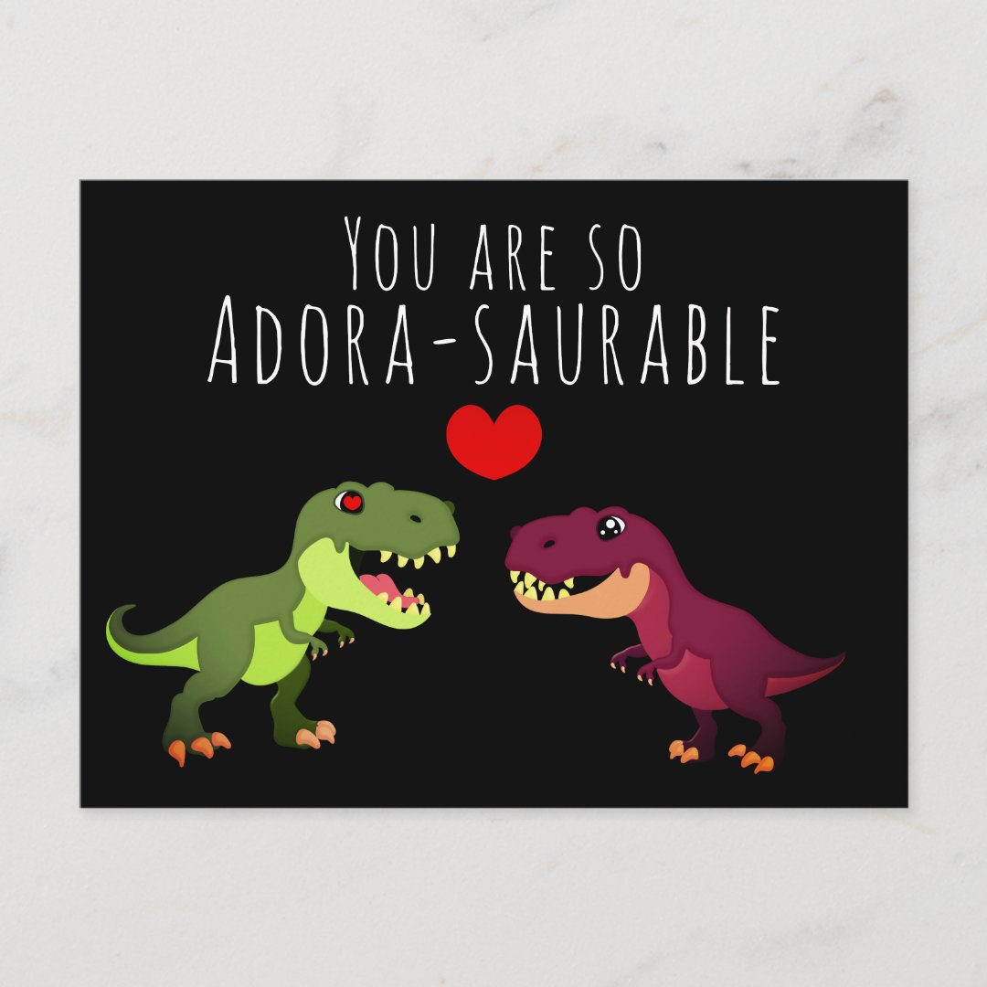 Cute Black Kawaii Dinosaur Pun Valentines Day Postcard | Zazzle