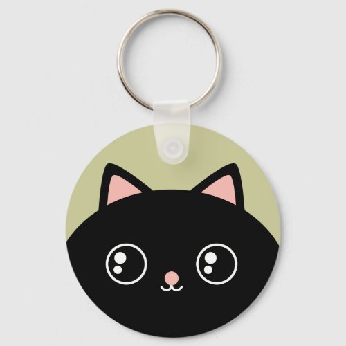 Cute Black Kawaii Kitty Round Keychain
