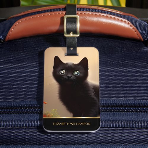 Cute Black Kitten AI Photo Style Luggage Tag