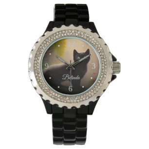 Cute Black Kitten AI Photo Style Numbers Watch