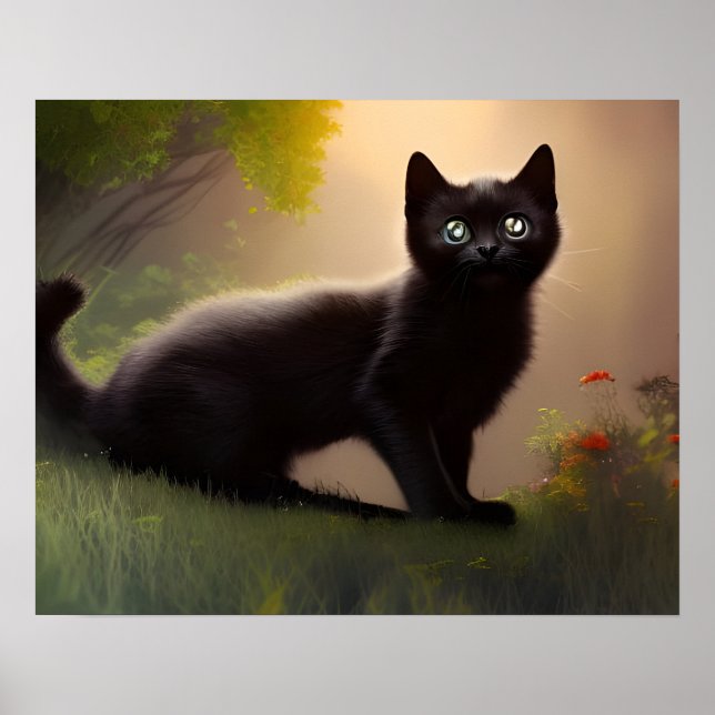 Cute Black Kitten AI Photo Style Poster (Front)