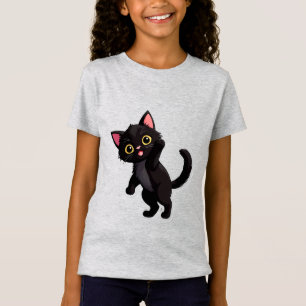 Cute Black Kitten Cartoon With Big Eyes T-Shirt