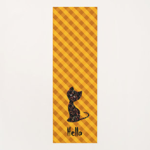 Cute black kitten cat personalized checkered plaid yoga mat