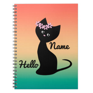 Cute black kitten cat personalized  summer gradien notebook