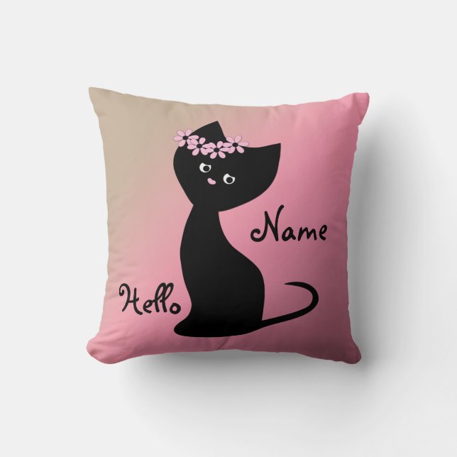 Cute black kitten cat personalized  summer gradien throw pillow (Front)
