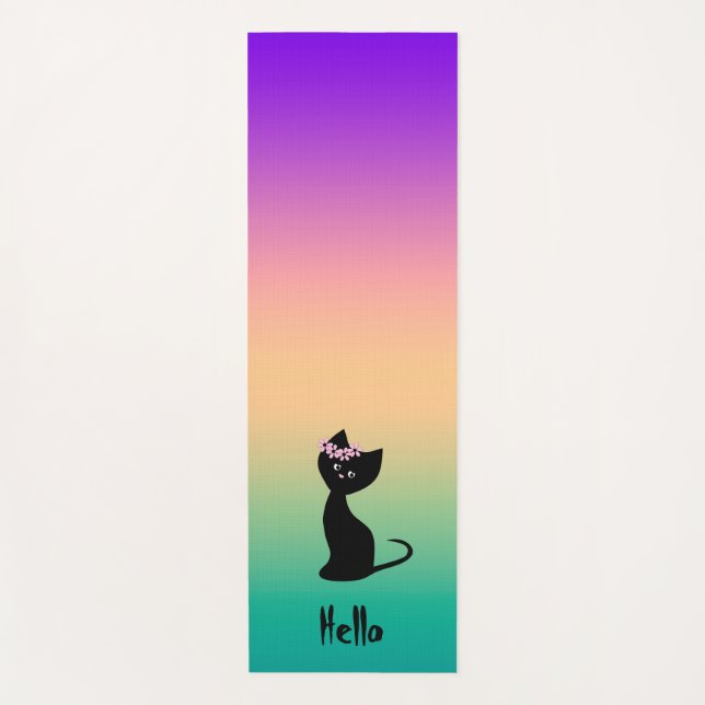 Cute black kitten cat personalized summer gradient yoga mat (Front)