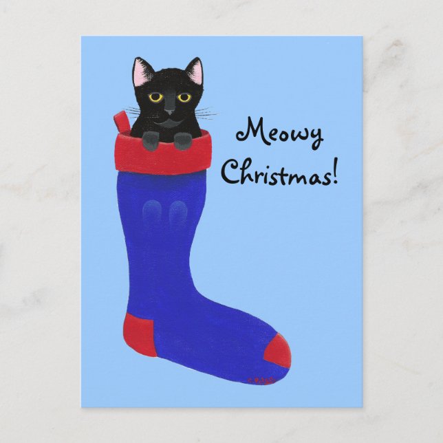Cute Black Kitten Christmas Stocking Postcards (Front)