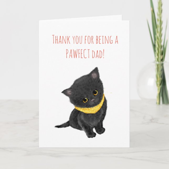 Cute black kitten Father's Day card from the cat (Front)