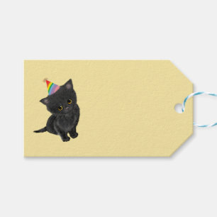 Cute black kitten gold birthday gift tag