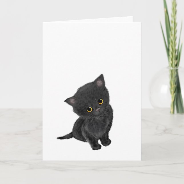 Cute black kitten greetings card (Front)