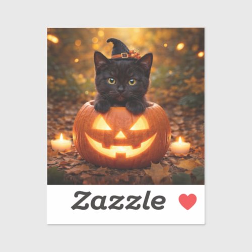Cute Black Kitten Halloween Pumpkin Sticker