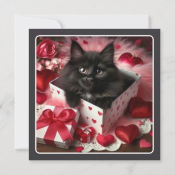 Cute Black Kitten In Box Funny Valentine  Holiday Card by HolidayCreations at Zazzle