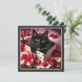 Cute Black Kitten in Box Funny Valentine  Holiday Card (Standing Front)