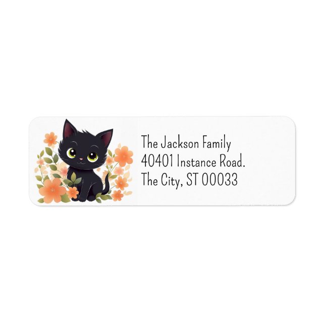 Cute Black Kitten Kawaii Chibi Label (Front)