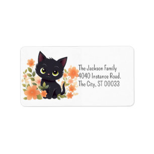 Cute Black Kitten Kawaii Chibi Label