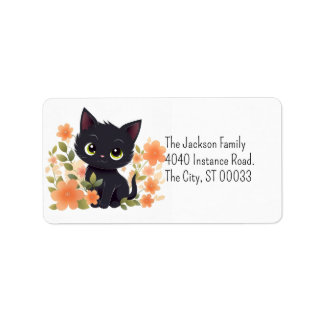 Cute Black Kitten Kawaii Chibi Label