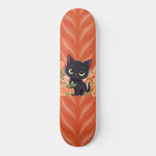 Cute Black Kitten Kawaii Skateboard