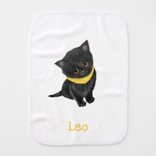 Cute black kitten personalized baby burp cloth